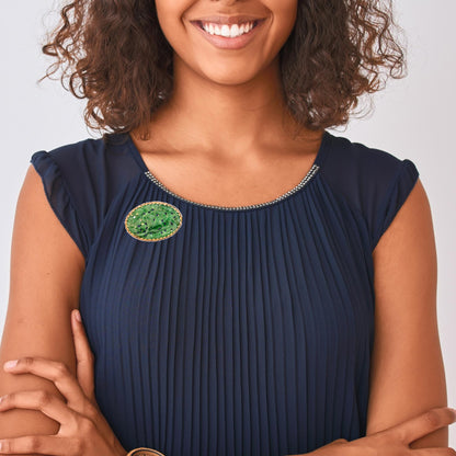 14K Yellow Gold Antique 1930’s Carved Jade & Seed Pearl Brooch