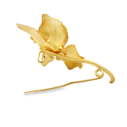 Elegant 18K Yellow Gold & Pearl Flower Brooch