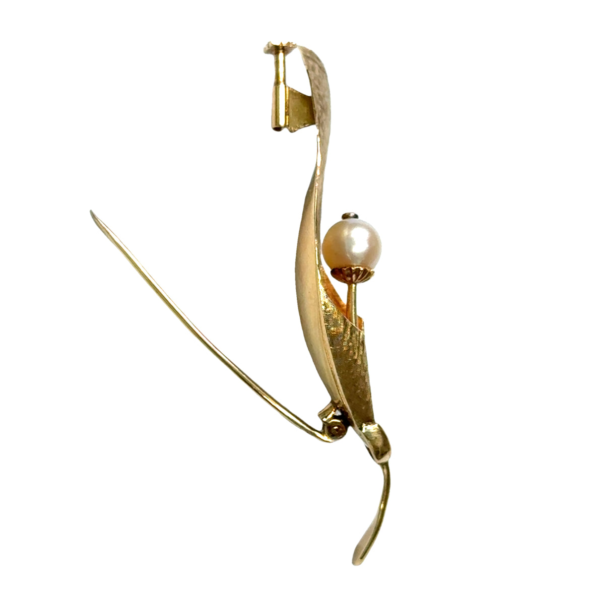 18K Yellow Gold & Pearl Calla Lily Brooch