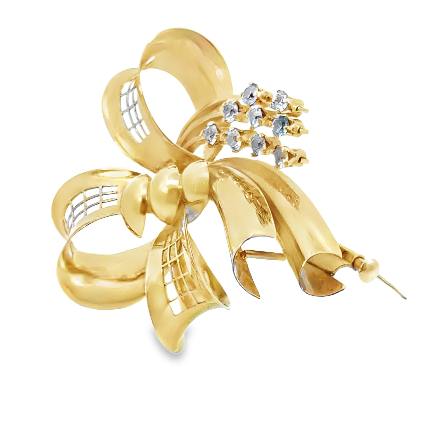 18K Yellow Gold & Diamond Sweeping Ribbon Brooch