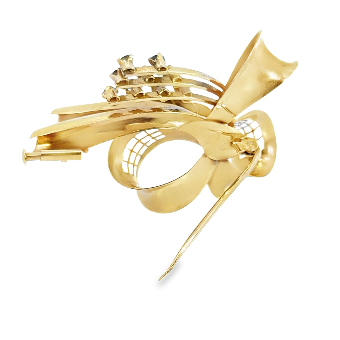 18K Yellow Gold & Diamond Sweeping Ribbon Brooch