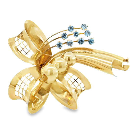 18K Yellow Gold & Diamond Sweeping Ribbon Brooch