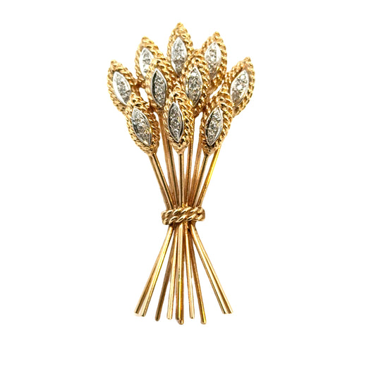 14K Yellow Gold & Diamond Wheat Sheaf Brooch