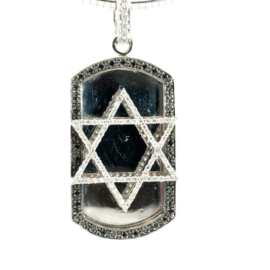 18K White Gold Star of David Pendant with Diamond Accents