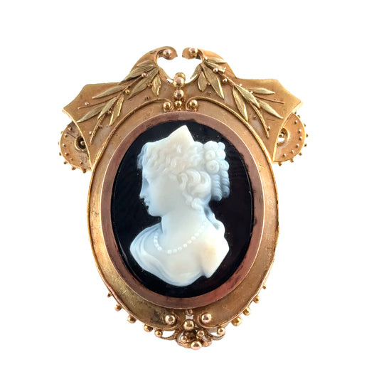 18K Yellow Gold Victorian Classical Black Cameo Brooch