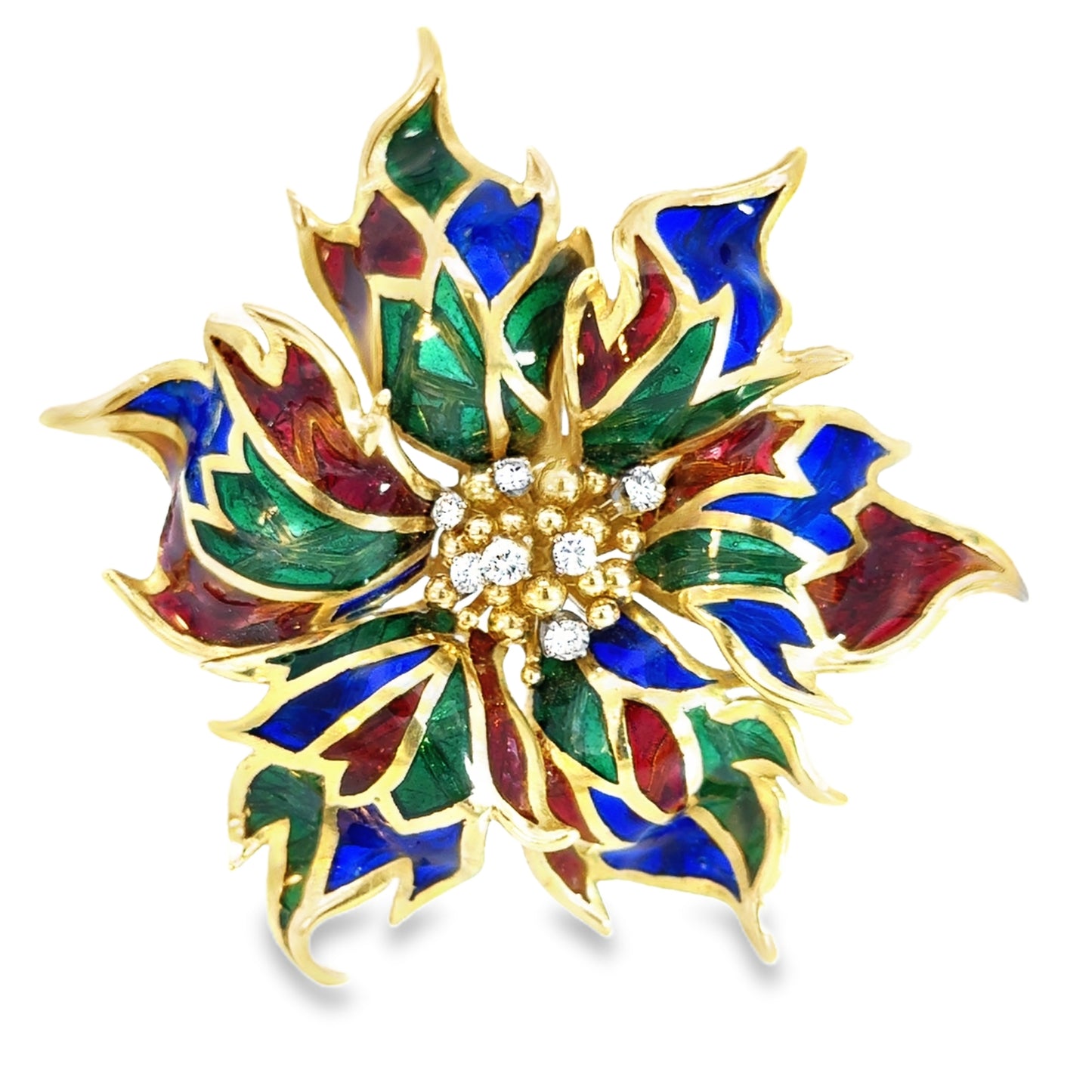 18K Colorful Flower Diamond & Enamel Brooch