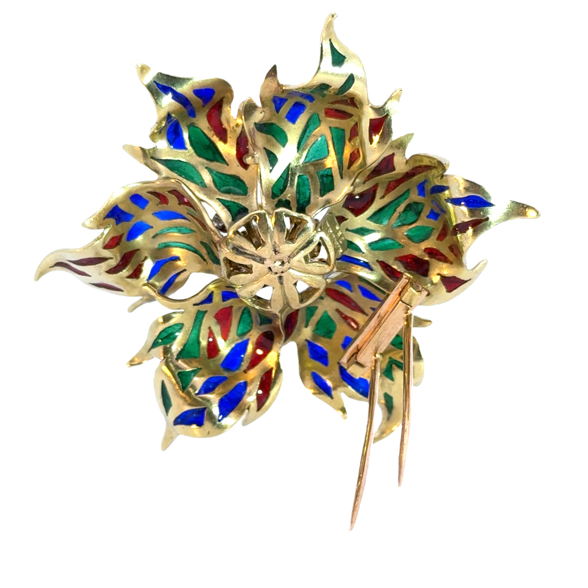 18K Colorful Flower Diamond & Enamel Brooch