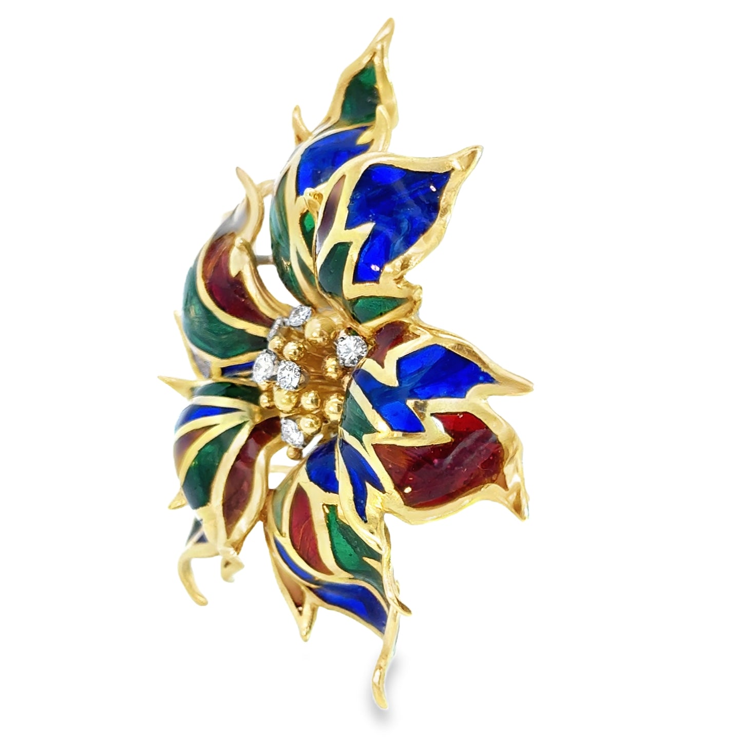 18K Colorful Flower Diamond & Enamel Brooch