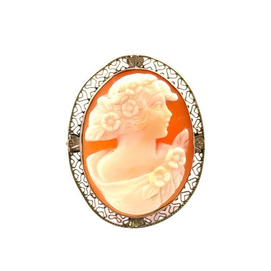 Delicate 1920’s White Gold Cameo Fine-Carved Brooch/Pendant