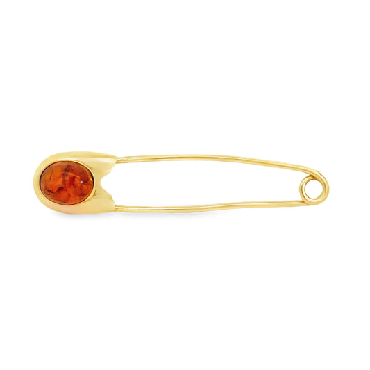 18K Yellow Gold & Amber Safety Pin Silhouette Bar Pin