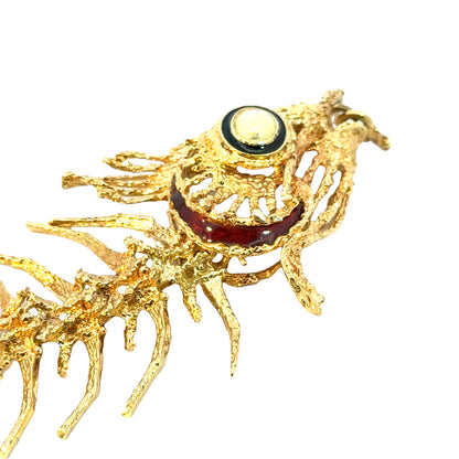 18K Yellow Gold & Enamel Whimsical Fish Skeleton Brooch/Pendant