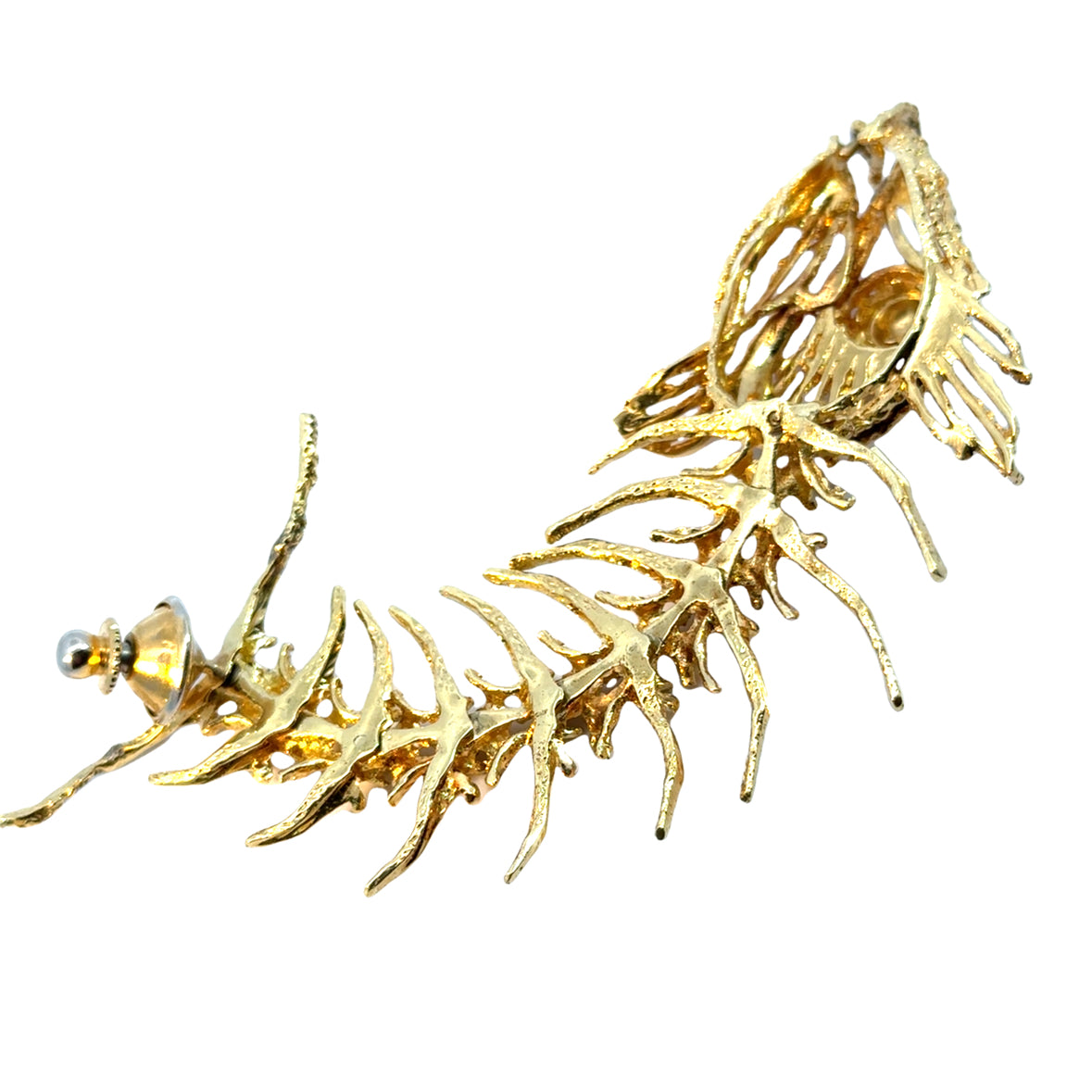 18K Yellow Gold & Enamel Whimsical Fish Skeleton Brooch/Pendant