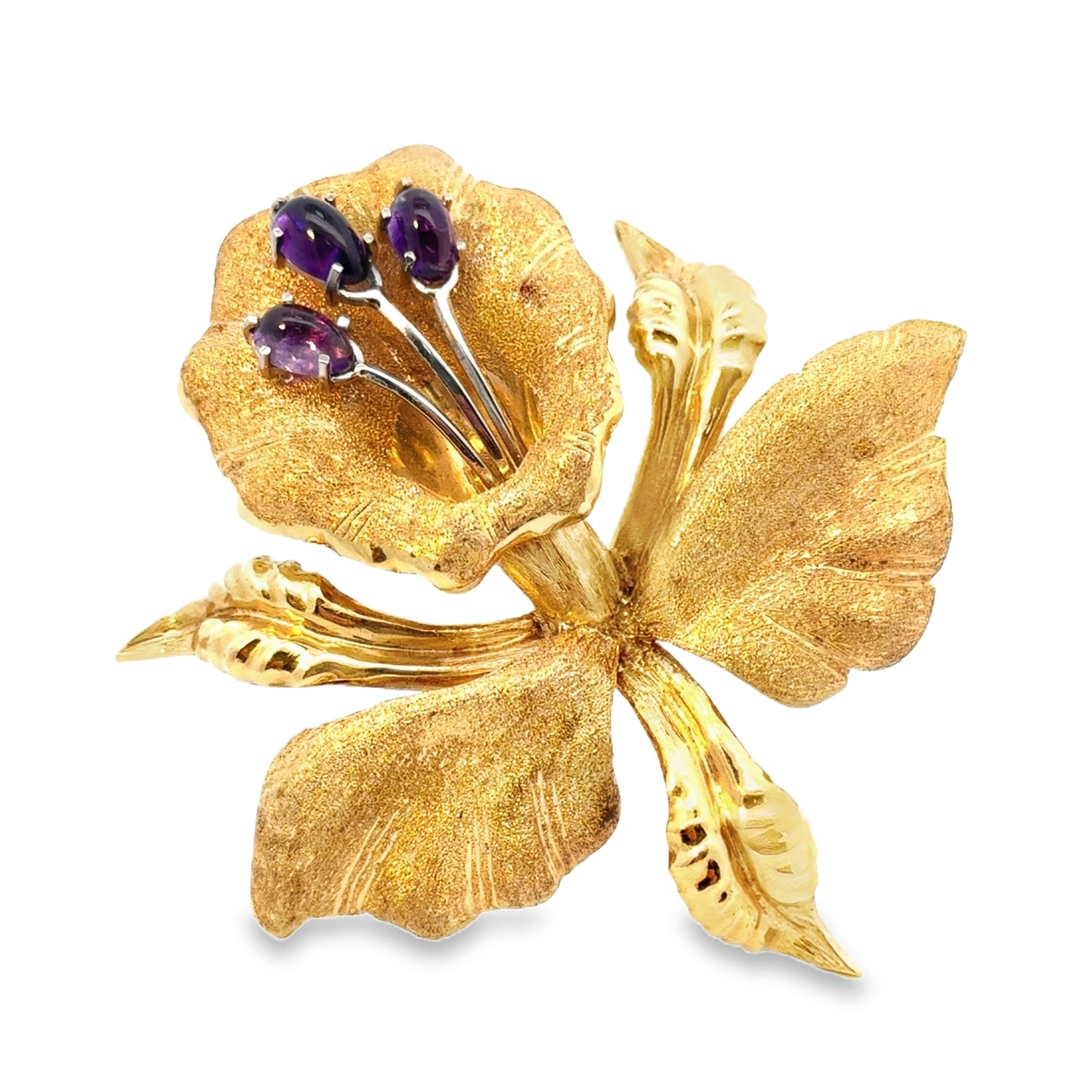 Retro 18K Rose Gold & Amethyst Large Brooch