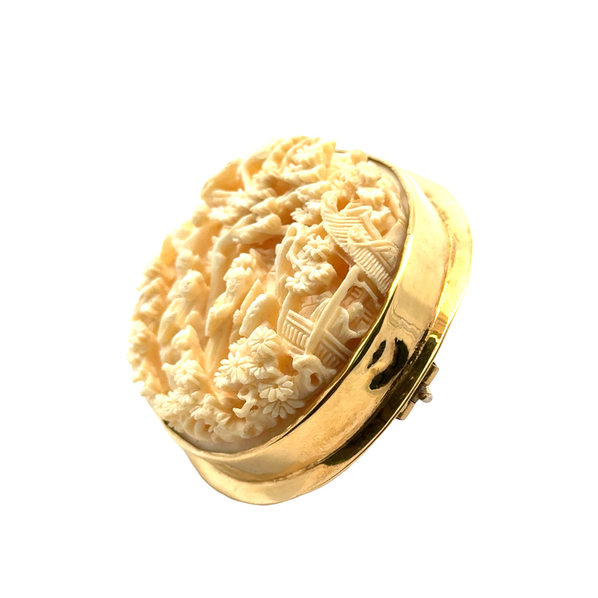 14K Antique Chinese Ivory Cameo Brooch