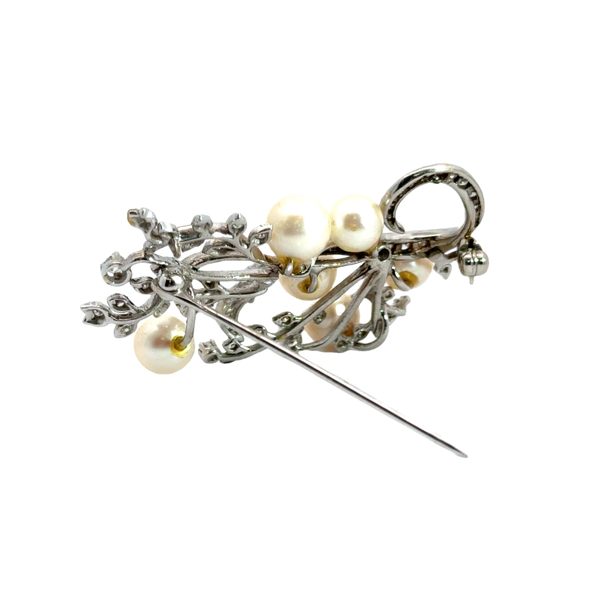 Antique Platinum Diamond & Pearl Brooch