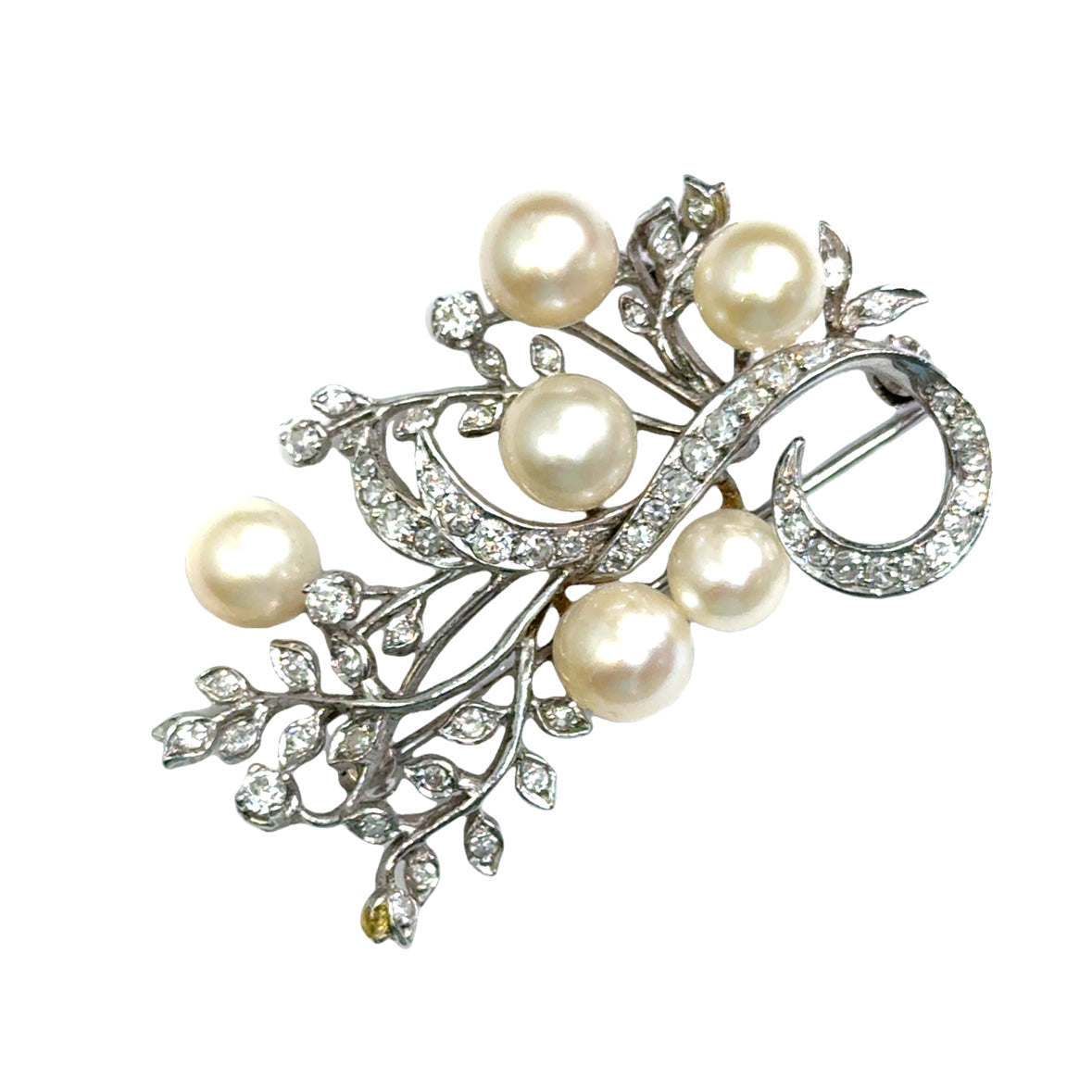 Antique Platinum Diamond & Pearl Brooch