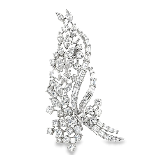 Antique Platinum & Diamond Cascading Leaves Brooch