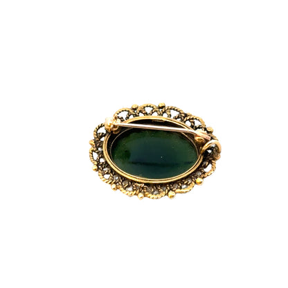 14K Yellow Gold Jade & Seed Pearls Antique Brooch/Pendant