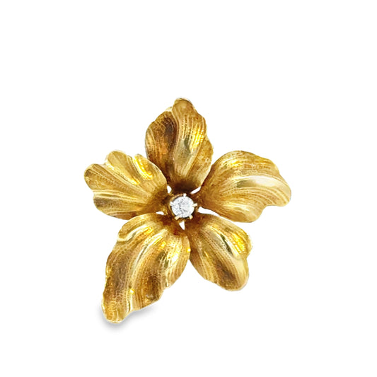 14K Yellow Gold & Diamond Graceful Floral Brooch