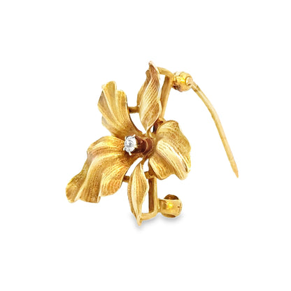 14K Yellow Gold & Diamond Graceful Floral Brooch