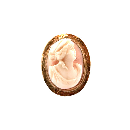 Delicate Yellow Gold Pink Shell Cameo Brooch