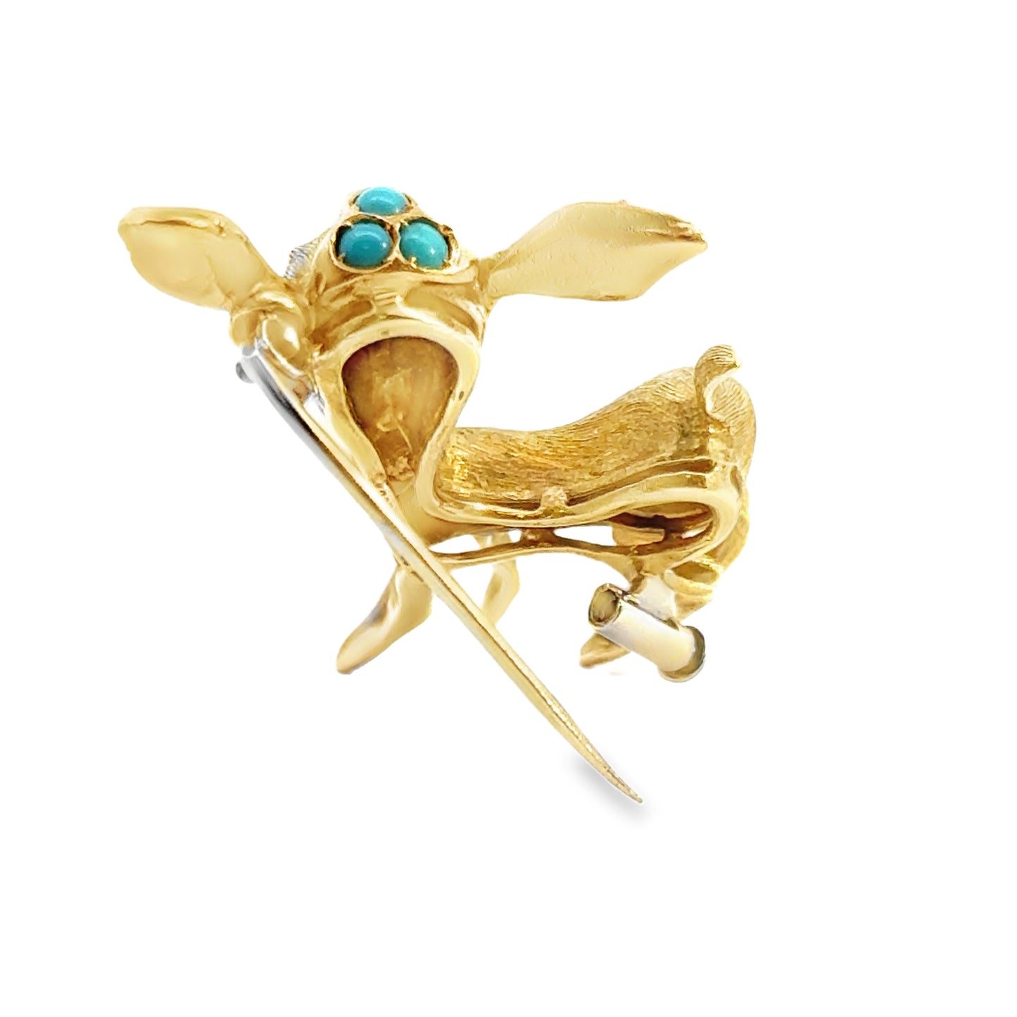 18K Yellow Gold Turquoise & Ruby Delicate Fawn Brooch