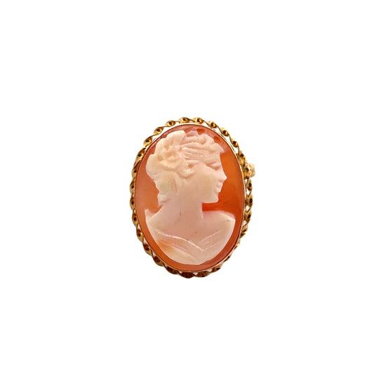 14K Yellow Gold Finely Carved Cameo Brooch/Pendant