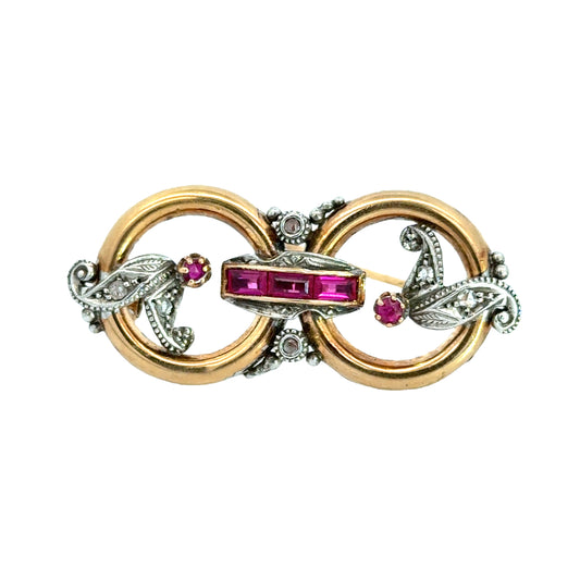 18K Yellow Gold Vintage Ruby Brooch