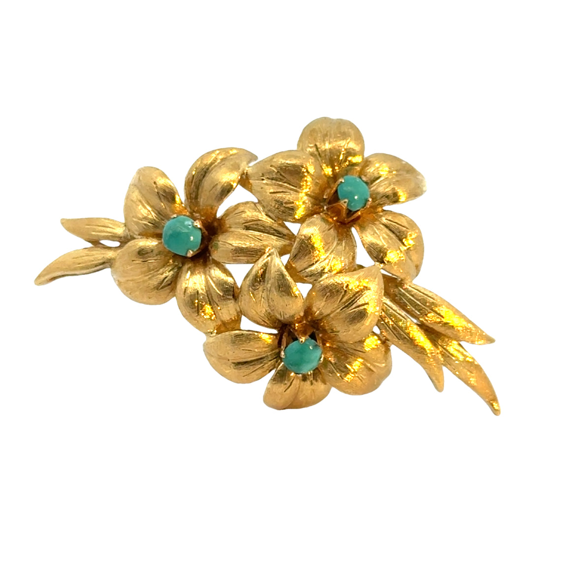 18K Yellow Gold & Turquoise Floral Bouquet Brooch