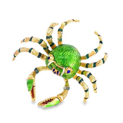 14K Yellow Gold Playful Crab Enamel Brooch