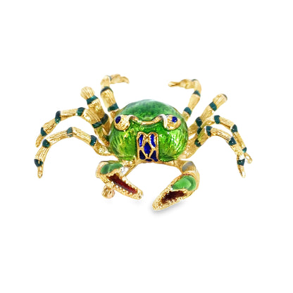 14K Yellow Gold Playful Crab Enamel Brooch