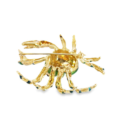 14K Yellow Gold Playful Crab Enamel Brooch