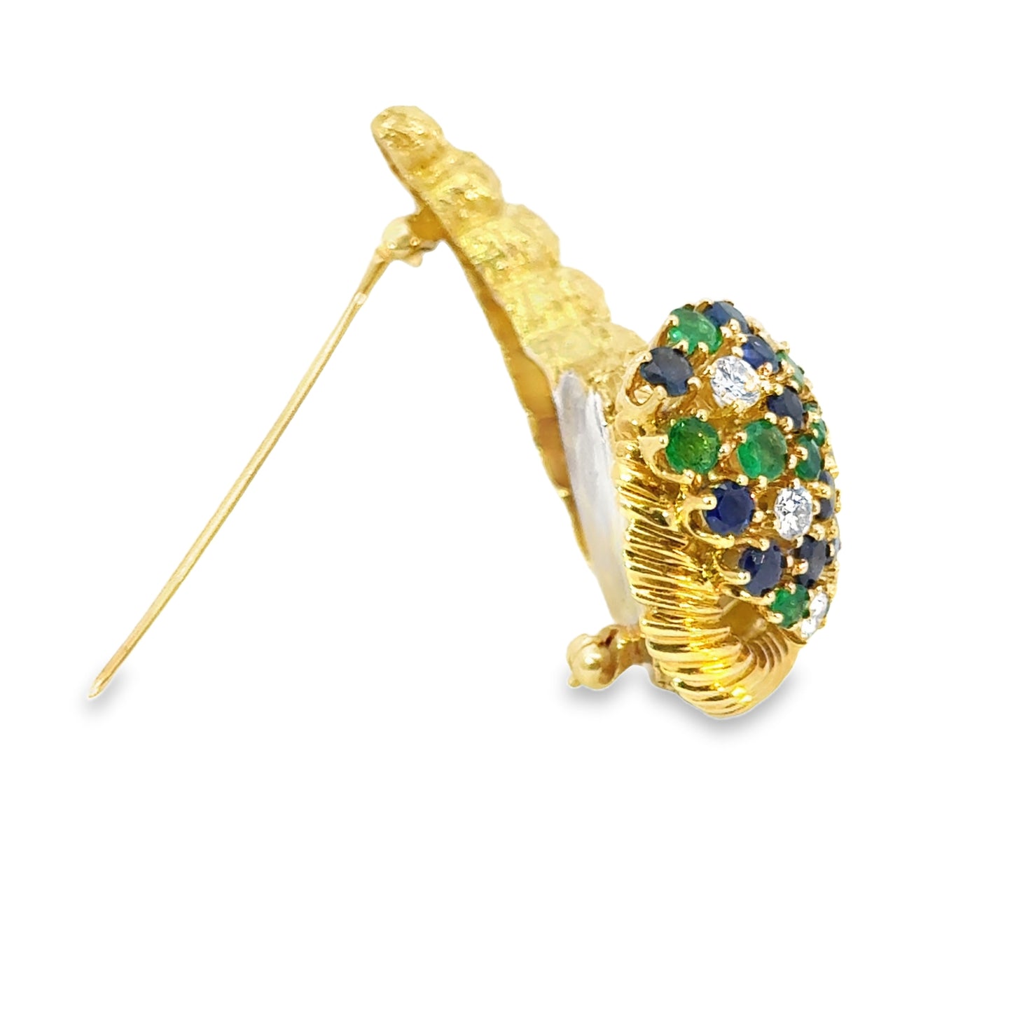 18K Yellow Gold Diamond, Sapphire & Emerald Cornucopia Brooch