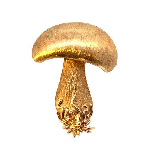 14K Yellow Gold Whimsical Mushroom Brooch
