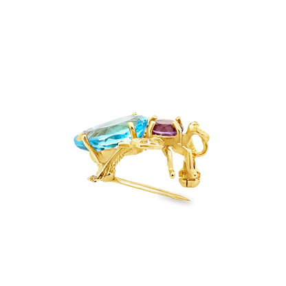 14K Yellow Gold Amethyst & Blue Topaz Bee Brooch