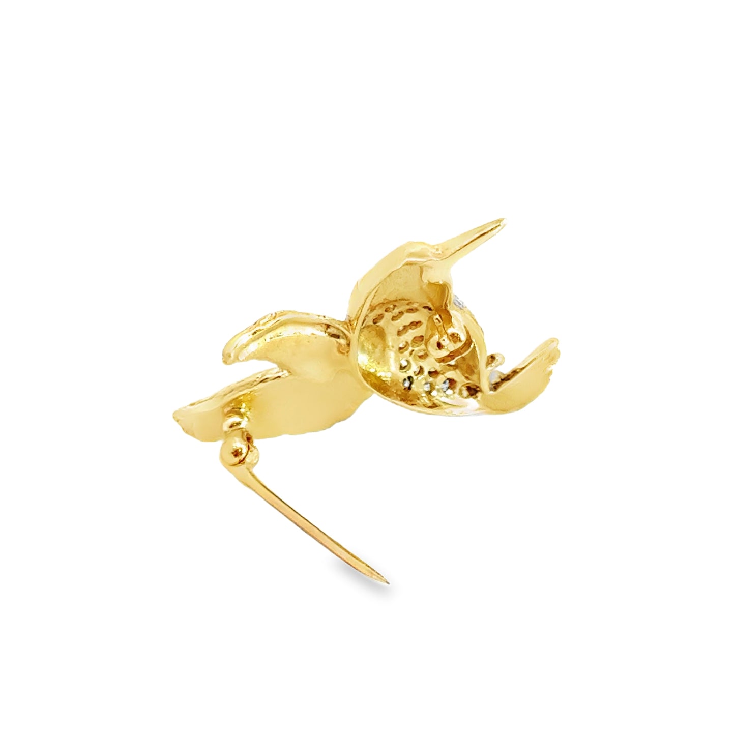 14K Yellow Gold Bird Brooch with Diamonds & Ruby Eye