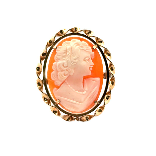 14K Ornate Twisted Yellow Gold Cameo Brooch