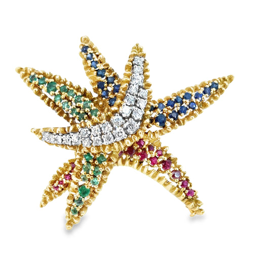 Depose 18K Yellow Gold Multi-Color Starfish Brooch