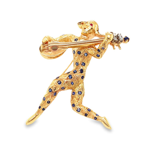 Lute Player with Sapphires and Rubies Brooch