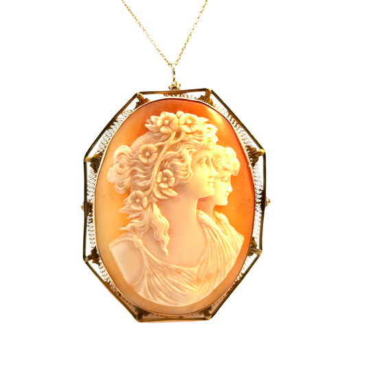 14K Yellow Gold Finely Carved Cameo Brooch/Pendant