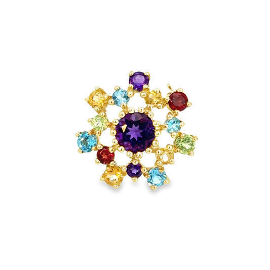 14K Yellow Gold Multi-Stone Starburst Brooch