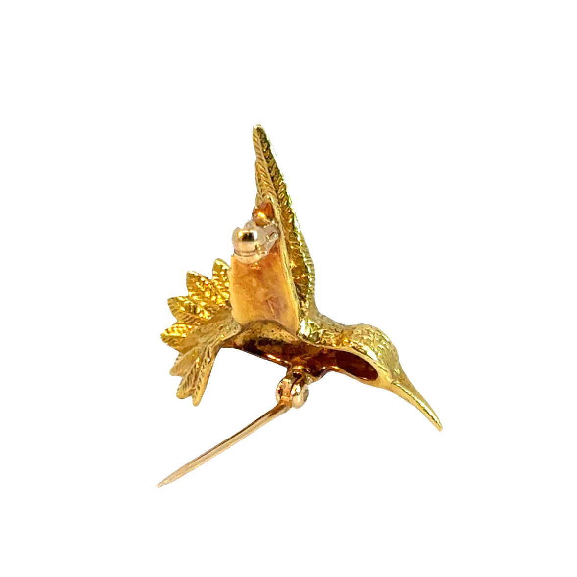 18K Yellow Gold Bird in Flight Brooch with Ruby Eye