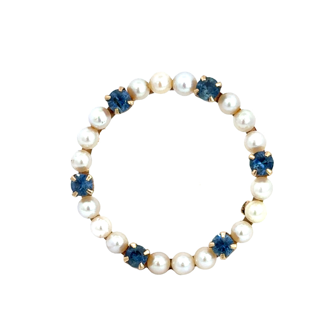 14K Yellow Gold Pearl & Sapphire Brooch