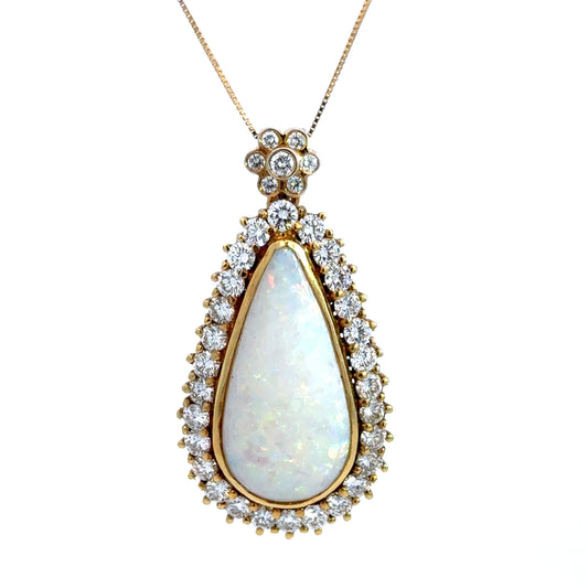 18K Yellow Gold Opal & Diamond Convertible Pendant/Brooch