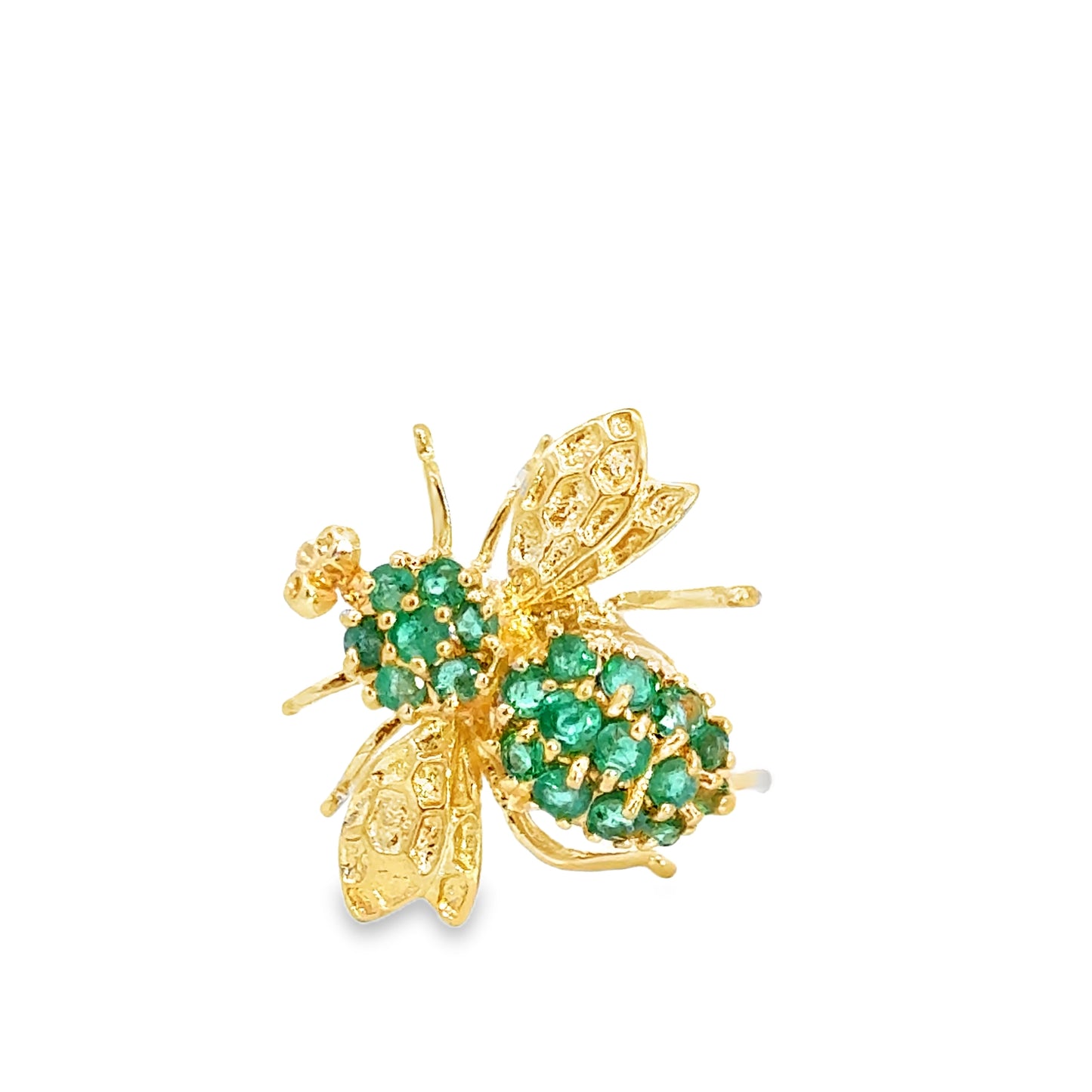 14K Yellow Gold Emerald Bee Pin Brooch
