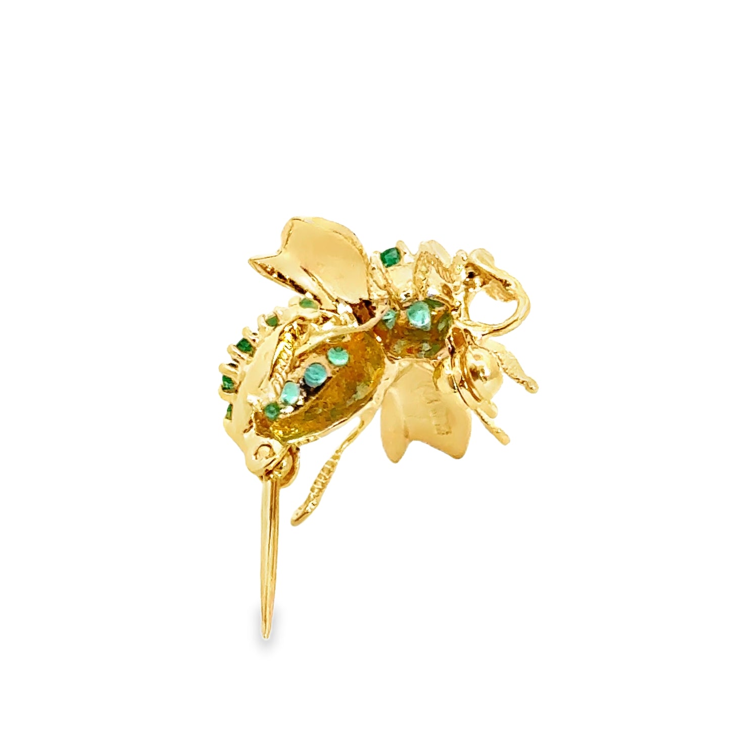 14K Yellow Gold Emerald Bee Pin Brooch