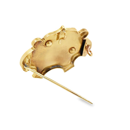 14K Yellow Gold Enamel & Seed Pearl Brooch/Pendant