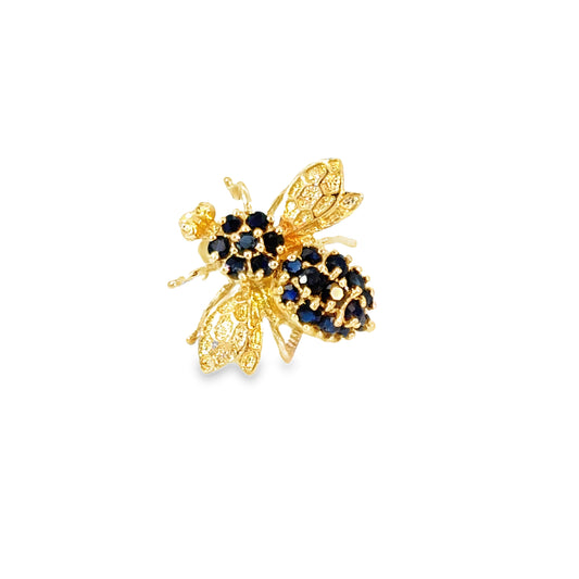 Whimsical 14K Yellow Gold & Sapphire Bee Brooch