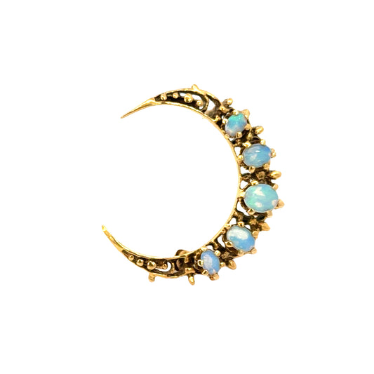 14K Yellow Gold & Opal Crescent Moon Brooch