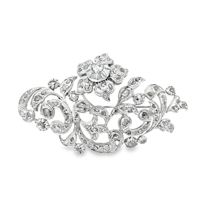 Art Deco Silver & Diamond Floral & Vine Motif Brooch